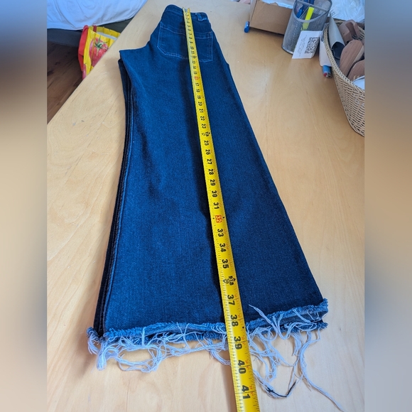 ZARA Wide Leg Flare Jeans Size 2 Dark Blue Sailor Style High Rise 99% Cotton - Picture 9 of 11